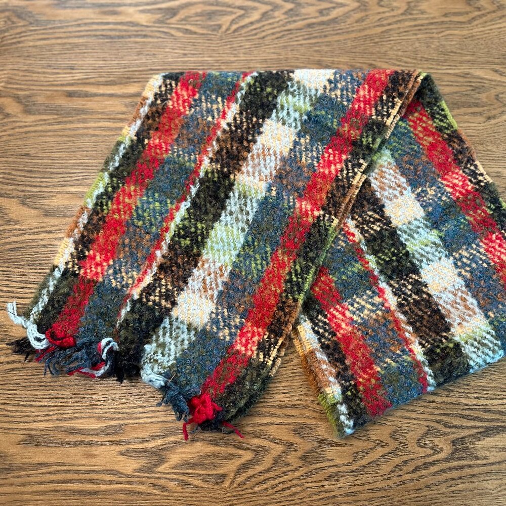 Cornillon Knit Crochet Cowl Scarf Wrap Retro Multicolor Plaid Made In France